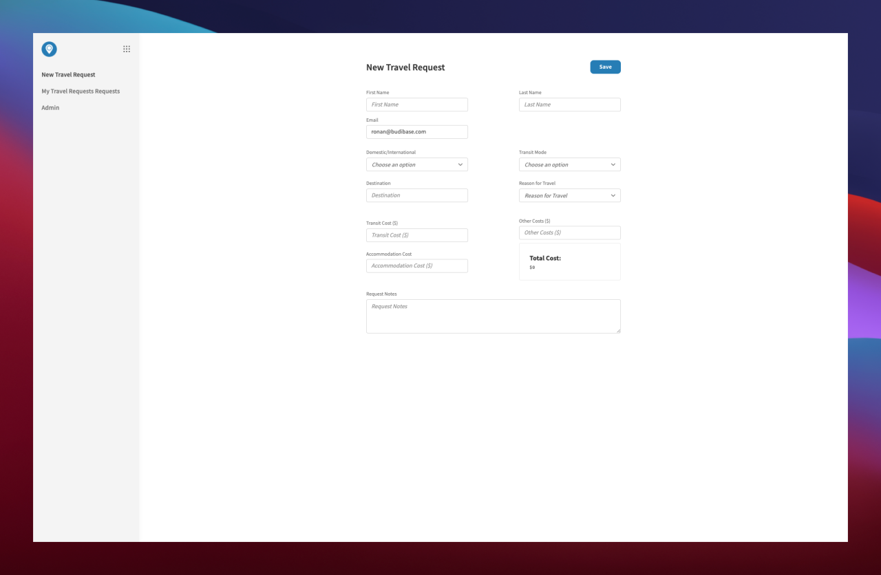 Travel Approval Request Template | Budibase | Low-Code Builder