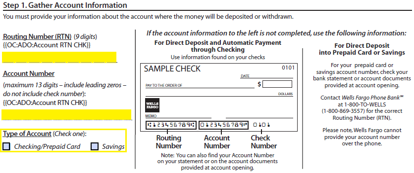 Free Wells Fargo Direct Deposit Authorization Form - PDF
